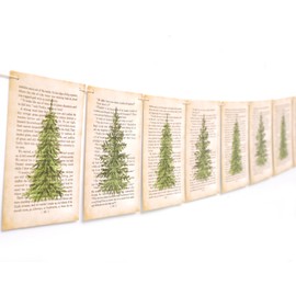 Christmas Tree Banner,Vintage Book Page Banner,Farmhouse Christmas Decor