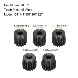 Rebower 48 P Steel Pinion Gear Set 12T 13T 14T 15T 16T for 3.175 mm Shaft Hardened Steel Pinion Gear with Screws and Hexagonal Wrench for RC Car Motor
