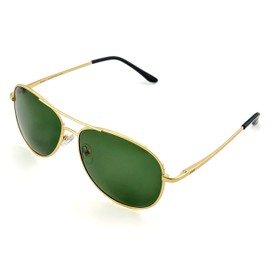J+S Premium Military Style Classic Aviator Sunglasses, Polarized, 100% UV protection for Men Women (Large Frame - Gold Frame/Olive Green Lens)