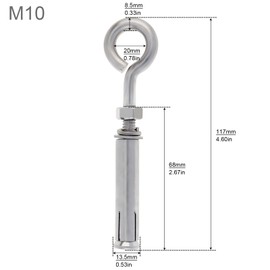 Concrete Eye Bolt, PNXKTXO 5 Pack M10 Eyebolt Bolt Stainless Steel Wall Concrete Brick Anchor, Heavy Duty Eyebolts Expansion Lifting Ring Bolt Fastener 3/8