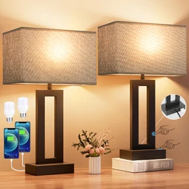 Seealle Nightstand Table Lamps for Bedrooms Set of 2 - Touch Bedside Lamp with USB C+A, 3 Way Dimmable Living Room End Tables 2, Modern Night Stand Bed Side Guest Room(Grey) B. Grey