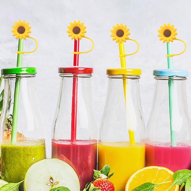CustomyLife 5 Pcs 0.3inch Sunflower Straw Toppers Reusable Silicone Drinking