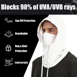 UV Protective Cooling Balaclava Hood - Breathable Full Head Mask Face Cover for Men & Women Outdoor Activities (US, Alpha, One Size, LightGray+White)