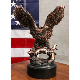 Wings Of Glory Bald Eagle Perching On Tree Bronzed Resin Figurine With Base