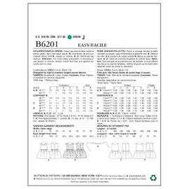 Butterick Patterns 6201, Children's/Girls Dress,Sizes, Linen, Multicolore, CL (6-7-8)