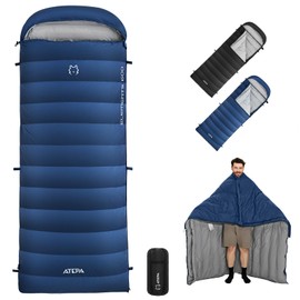ATEPA Backpacking Sleeping Bag Lightweight, Down Sleeping Bag for Adults Cold Weather for Hiking, Camping, XL Compact 4 Season 0-30 Degree Navy Envelope Compact Sleeping Bag