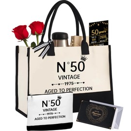 50th Birthday Gifts for Women Canvas Tote Bag Travel Gear, Gifts For 50th Birthday Woman, Vintage N°50 Handbag & Cosmetic Bag & Birthday Poster, Beautiful Design 50th Birthday