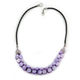 Avalaya Purple Shell Black Faux Leather Cord Necklace/ 53cm Long