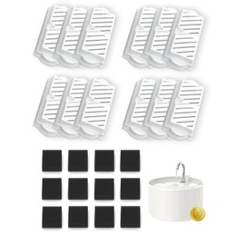 Lawfery Cat Water Fountain Filters, 12+12 Pack for 2L/74oz Ceramic Cat Fountain (12 Carbon Filters & 12 Sponges)