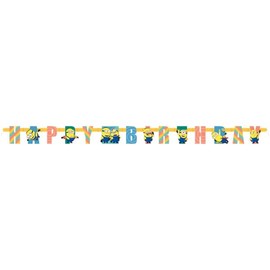 Despicable Me Birthday Party Supplies Bundle includes 1 Happy Birthday Banner 6 feet long, 1 Plastic Door Poster 27" x 60", 1 Dinosaur Sticker Sheet