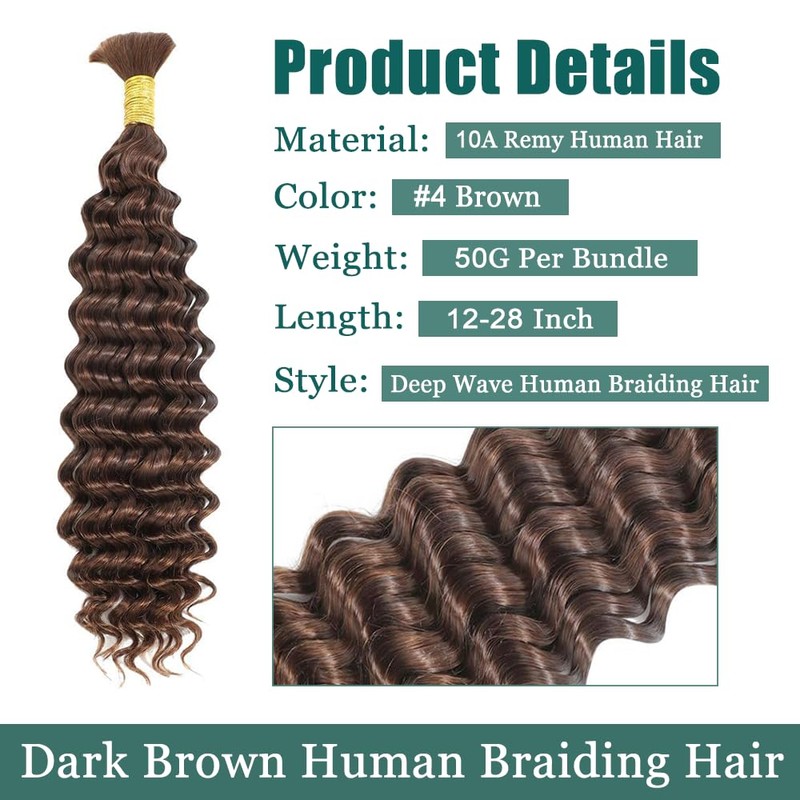 #4 Human Braidng Hair for Boho Braids 16 Inch Brown