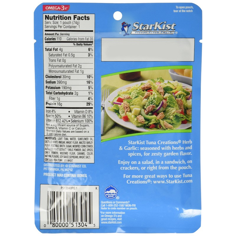 Starkist Tuna Creations, Herb & Garlic, Single Serve 2.6-Ounce Pouch