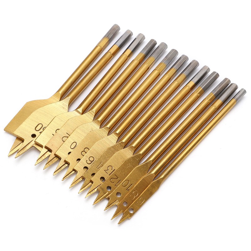 13Pcs 1/4in Hex Shank High Carbon Steel Flat Drill Bit