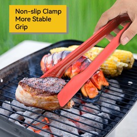 3PCS Serving Tongs Plastic Kitchen Tongs Reusable Non-Stick Party Essential for Cooking Oven Baking Salad Steak Vegetable Ice Serving Tools Utensil Set(Red)