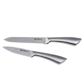 alpina Kochmesserset 2-Teilig - Profi Messerset - Multifunktionales Chefmesser - Bestückt für Küchen - Allzweckmesser aus Edelstahl - Brotmesser - 20 und 24 cm - Silber,