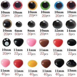 1040 PCS Colorful Plastic Safety Eyes and Noses with Washer Multiple Sizes Doll Eyes Amigurumi Eyes Teddy Bear Eyes for Doll, Plush Animal and Teddy Bear Craft Making