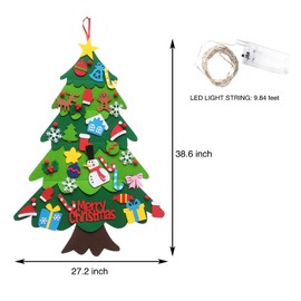 Felt Christmas Tree Set, 3.2ft Wall Hanging DIY Christmas Tree with LED Light Strings Detachable Ornaments DIY Felt Tree Craft Kits for Xmas Gifts Home Door Decoration