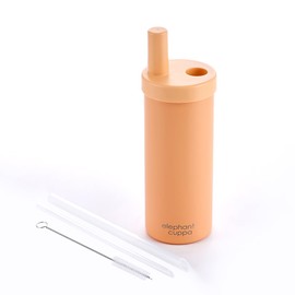 Elephant Cuppa Insulated Tumbler S with Two Straws, Ideal for Office, Travel, Stainless Steel Vacuum Insulated, Excellent Temperature Preservation, Leak-Proof, Durable, 24 oz, Peach