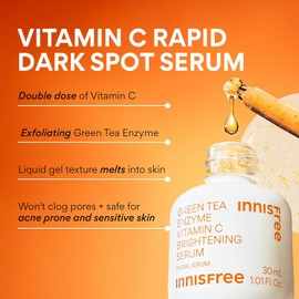 innisfree Green Tea Enzyme Vitamin C Brightening Serum for Dark Spot Fading, Korean Face Serum for Glow