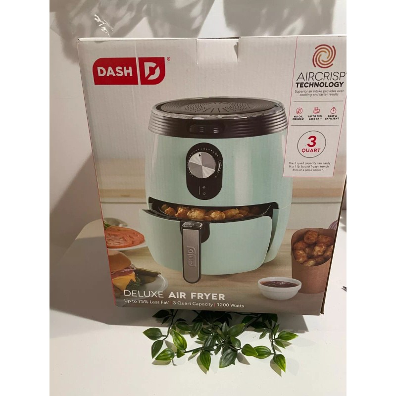 Dash Deluxe Air Fryer 3 Quart Aqua With AirCrisp Technology