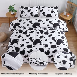 PERFEMET Cow Print Twin Comforter Set for Boys 3 Pieces Black White Teen Boy Bedding Sets Reversible Plaid Kids Bed Set for Teens Girls (Twin, Black and White)