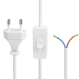 YAODHAOD Euro Power Cable with Switch, Cable with Switch and Type C Plug, Switch Open Cable Ends, Lamp Cable, Replacement Cable, Connection Cable (White, 1 m)