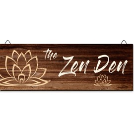 The Zen Den Wooden Wall Sign, 13.7 x 4.7 Inches Hippie Room Decoration with Hooks, Hanging Meditation Accessories Decor for Chakra, Spiritual Room Accents