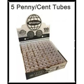 Whitman/Harris 5 Crystal Clear Round Tubes For Penny Cent Coins Safe Storage Whitman/Harris USA