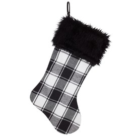 Etistta Buffalo Plaid Christmas Stockings 20 inch, Faux Fur Christmas Stocking for Xmas Holiday Fireplace Decorations (Black)