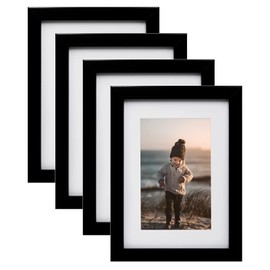 KINLINK 6x8 Picture Frames Black, Photo Frames with Plexiglass for Picture 4x6 with Mat or 6x8 without Mat, Composite Wood Picture Frames for Table Top and Wall Mounting, Set of 4