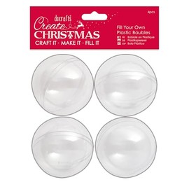 Papermania Create Christmas Plastic Clear Fillable Baubles 4 Pieces, 7cm, Craft, Decoration, Holidays, Tree Hanging, Seasonal Ornaments