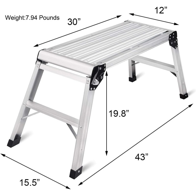 LEADALLWAY Work Platform Aluminum 30"x12"x20" Step Ladder Heavy Duty Foldable