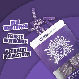 Medusafilters Pack of 50 Activated Carbon Filters 6 mm Slim - Coconut Activated Carbon with New Narrower Cellulose Caps, 25 mm, Made in Germany (Violet Edition)