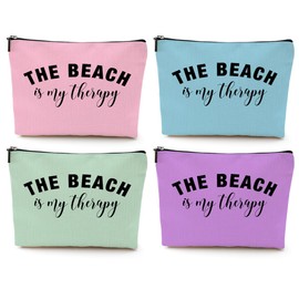 4PCS Beach Vacation Essentials Makeup Bag, Cute Cosmetic Bags for Women, Beach Accessories Travel Toiletry Bag Girls Trip Weekend Gifts for Women Besties Mom Summer Vacation Christmas Mothers Day