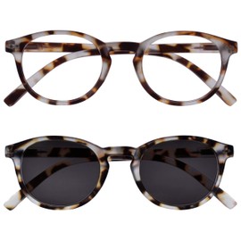 OPULIZE-Zen Twin Pack Gafas de lectura con Sun Reader Marrón claro Tortoiseshell Small Hombres Mujeres RS241T +1.00