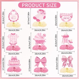 9 Pcs Pink Baby Shower Decorations Honeycombs, Welcome Baby Girl Table Honeycomb Centrepieces, Its a Girl Party Supplies for Gender Reveal or Baby Arrival