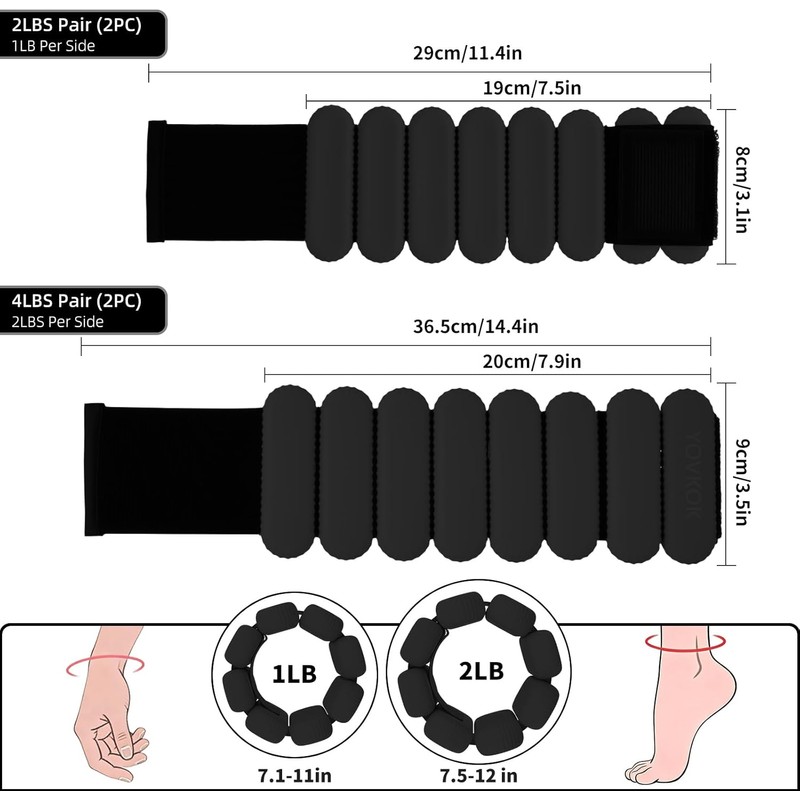 Silicone Wrist and Ankle Weights, Adjustable Wearable Weights for Walking,