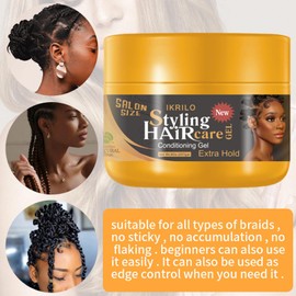 Joyeee Locken Styling Gel, Braid Twist Gel Edge Kontrolle Gel für lockiges und krauses Haar, Starker Halt & Ohne Rückstände, Tames Frizz & Edges, ideal zum Flechten, Zwirnen, glatte Kanten, 227g