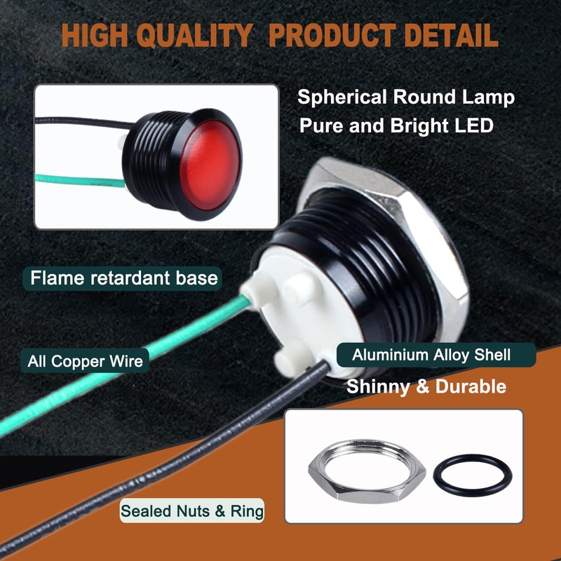 DMWD 2PCS 16mm 110VAC 125VAC Metal Indicator Light 20mA Waterproof