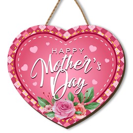Mothers Day Wooden Wreaths for Front Door Funny Best Mom Welcome Sign Pink Floral Butterfly Decor Happy Mother's Day Decorations for Home Party