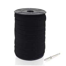 MJMP 1/2" 100 Yard Black Baraded Elastic Cord - Heavy Stretch Knit Elastic Spool (Black) - Bedspread Band