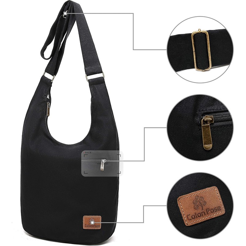 Coton Pose Women Hippie Crossbody Bag Top Zip Large capacity