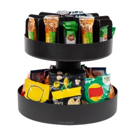 Mind Reader 2-Tier Snack Carousel, Countertop Organizer, Snack Tray, Breakroom, Kitchen, 14.25L x 14.25W x 14H, Black                                 
