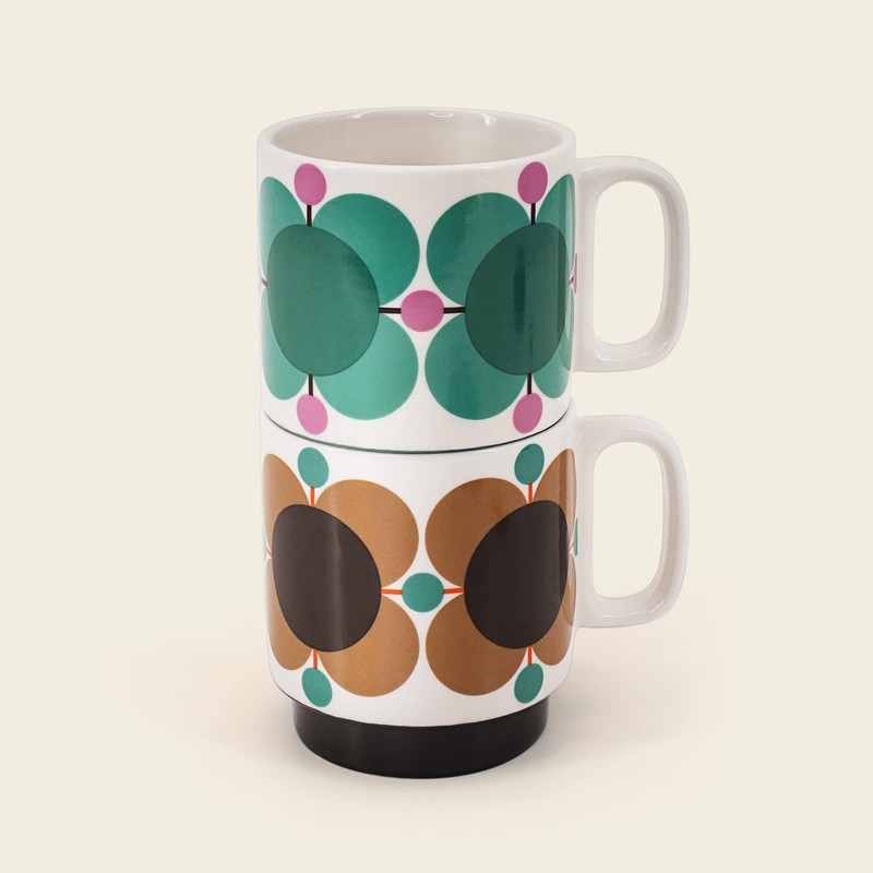 Orla Kiely Set of 2 Stacking Mugs Ceramic Atomic Flower