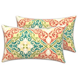 LVTXIII Outdoor Lumbar Pillow Covers 12"x20", Covers ONLY, 2 Pack 30x50cm Lumbar Cushion Cover with White Piping for Home Patio Garden Sofa Bench, Geometric Orange