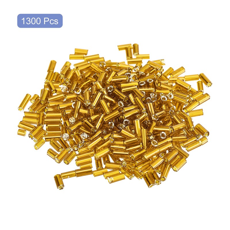 sourcing map 1300Pcs 4x1.7mm Glass Bugle Beads Gold