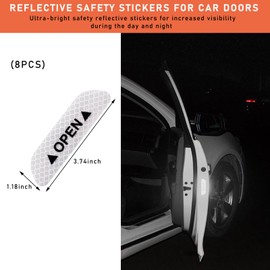 Ziciner 8 Pcs Car Door Open Reflective Stickers, Night Visibility Safety Warning Auto Anti-Collision Protective Strip, Universal Vehicle Decorative Decals Accessories for Most Cars (Silver)
