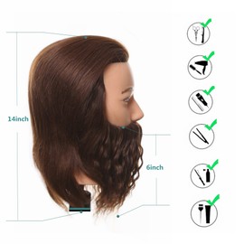 Romance Queen Male Mannequin Head With Hair Human Hair Manikin For Men Cosmetology 8inch Curly Beard Manikin Head With Human Hair with Stand Practice (8inch-)
