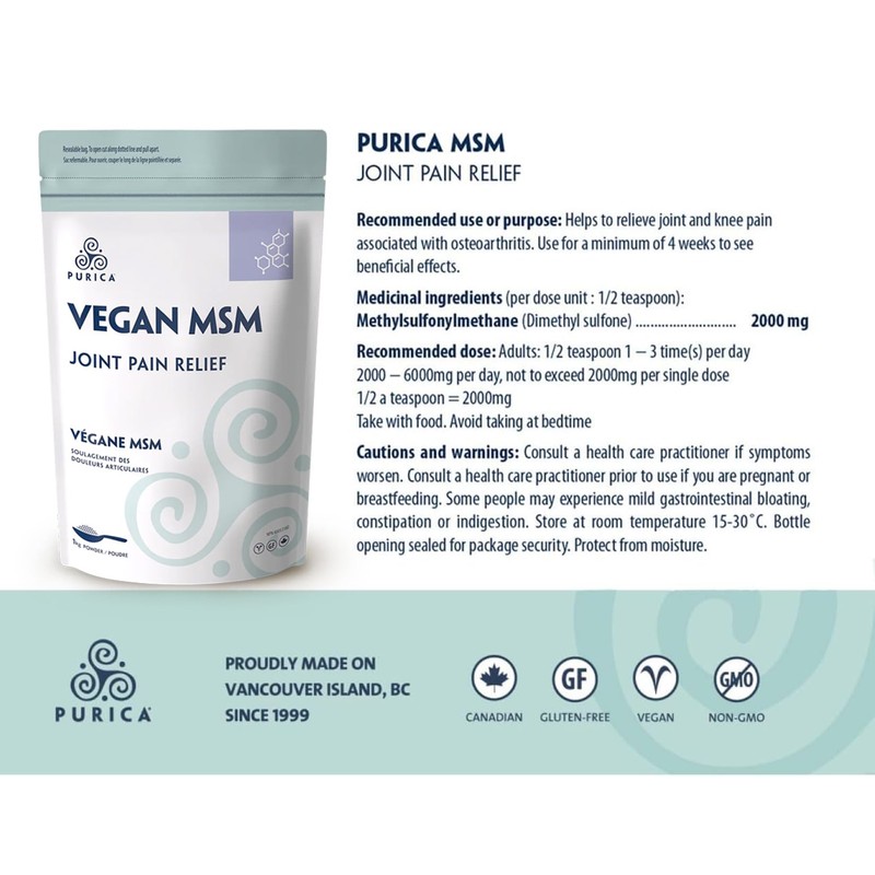 PURICA - MSM Methylsulfonylmethane, 1kg Powder - Helps to Relieve