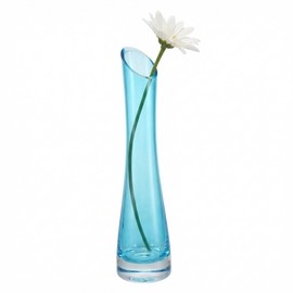 Happyupcity 9" Slanted Mouth Blue Glass Bud Vase, Single Stem Flower Vase